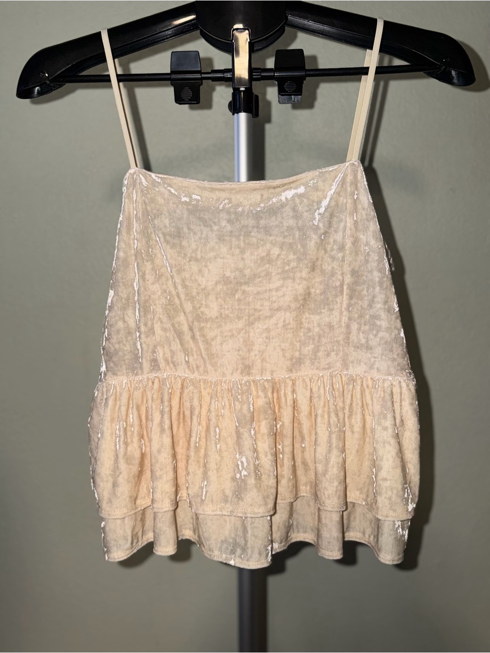 American Eagle Outfitters Cream Velvet Ruffle Skater Skirt